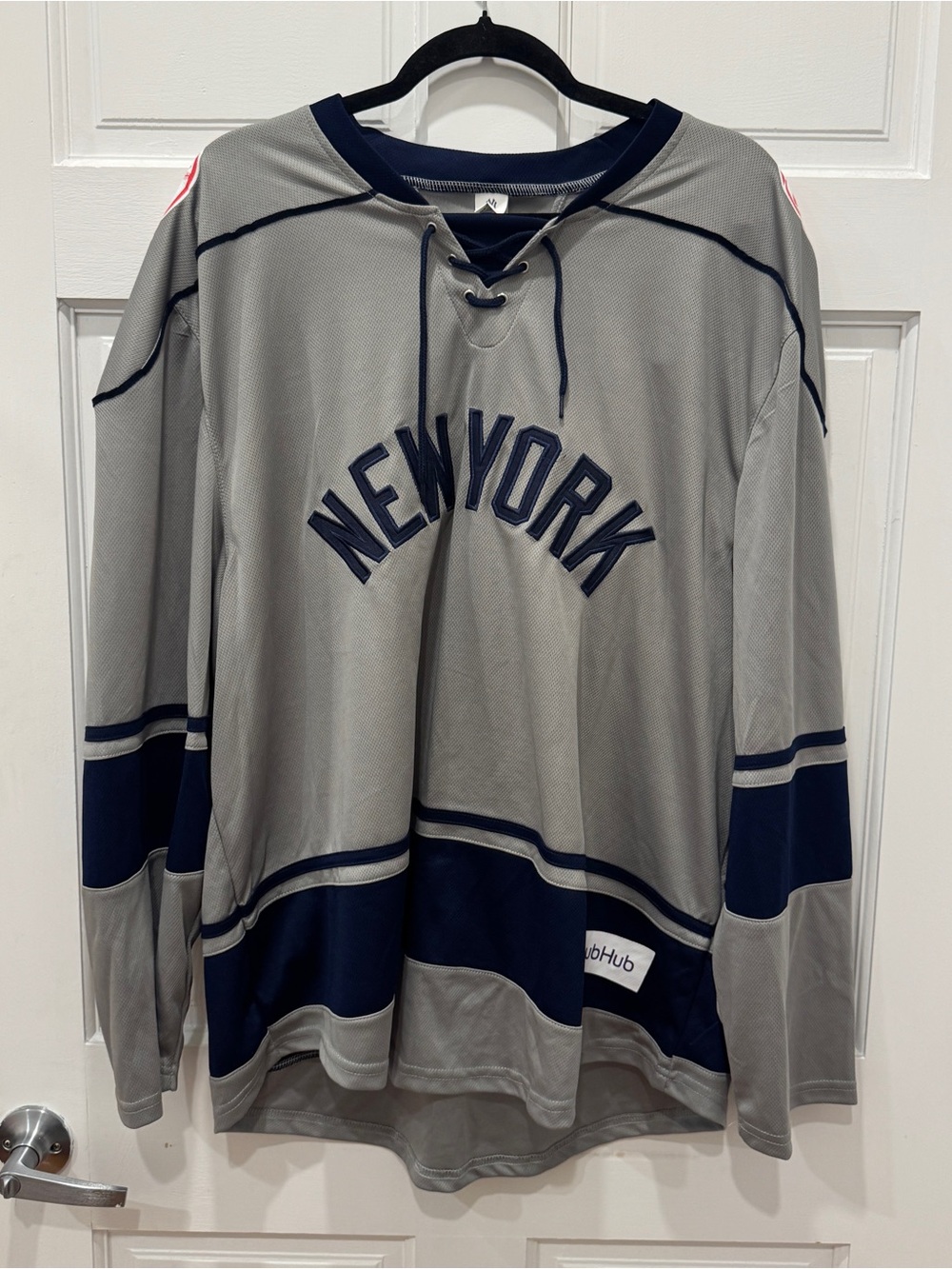 New York Yankees Gray Navy Hockey Jersey XL Lace Up Giveaway SGA StubHub